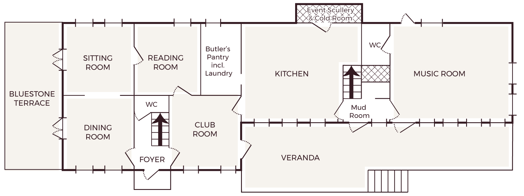 a floorpan of The Cobble House with the rooms labeled